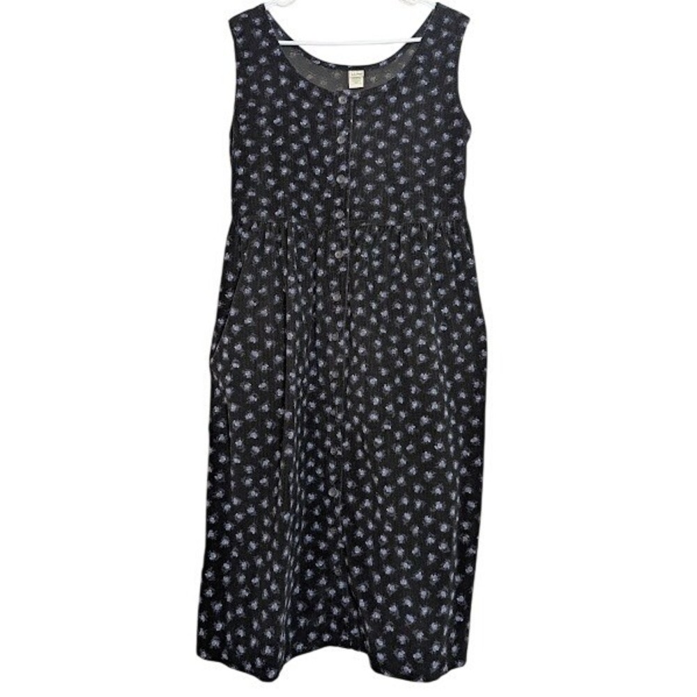 L.L. Bean Button Down Jumper Dress‎ Women's 4P Corduroy Vintage Floral Made USA